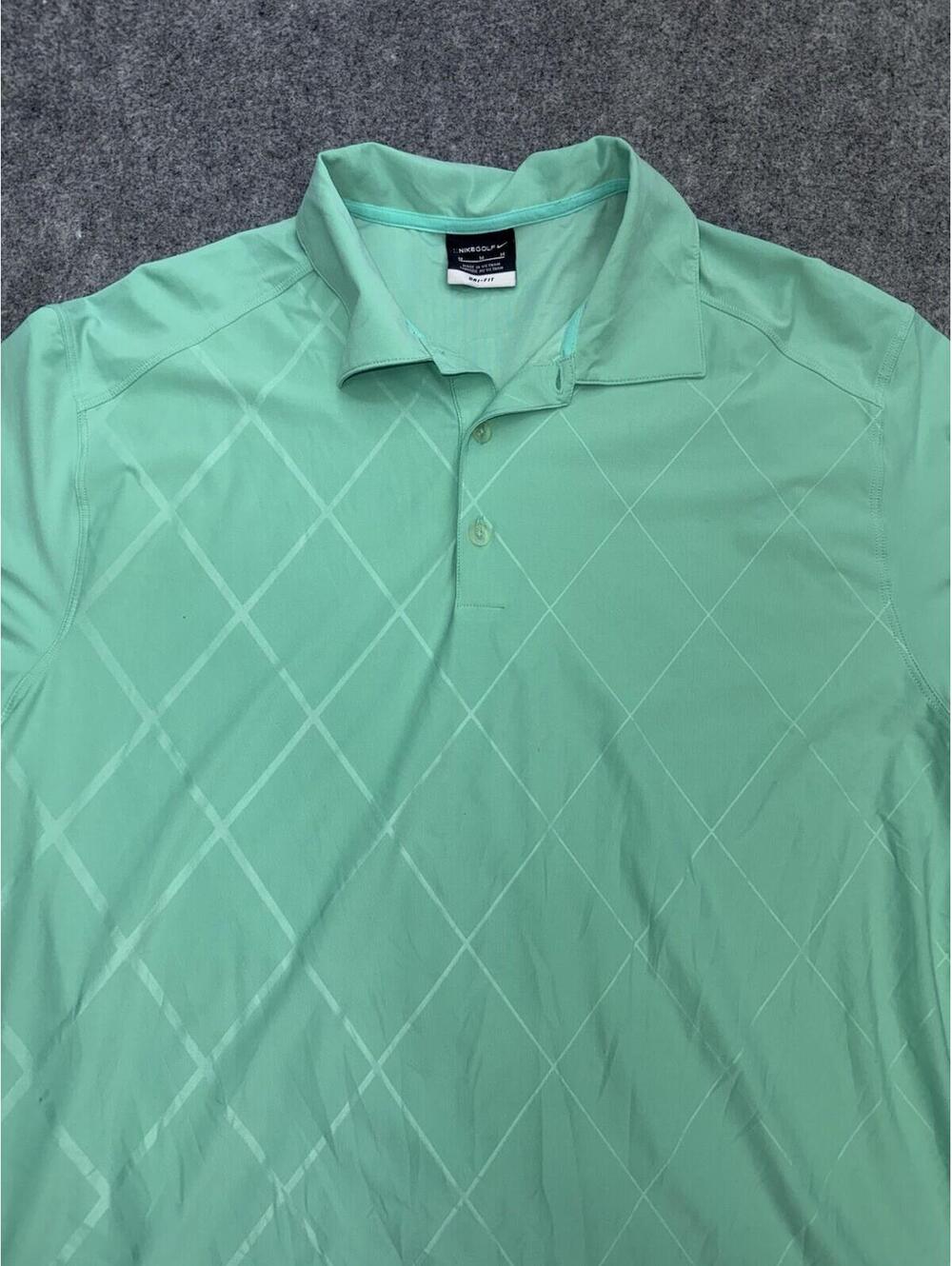 Nike Golf Dri Fit Polo Mens Medium Green Diamond Pattern Swoosh Shirt